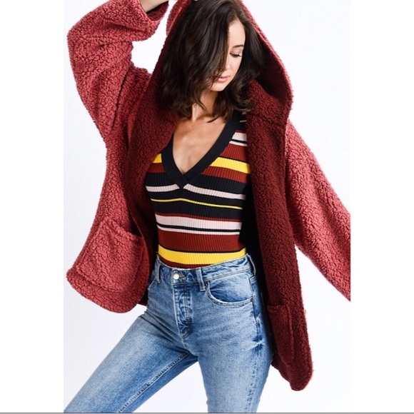 Reversible soft Sherpa open front jacket hoodie - Picture 2 of 6